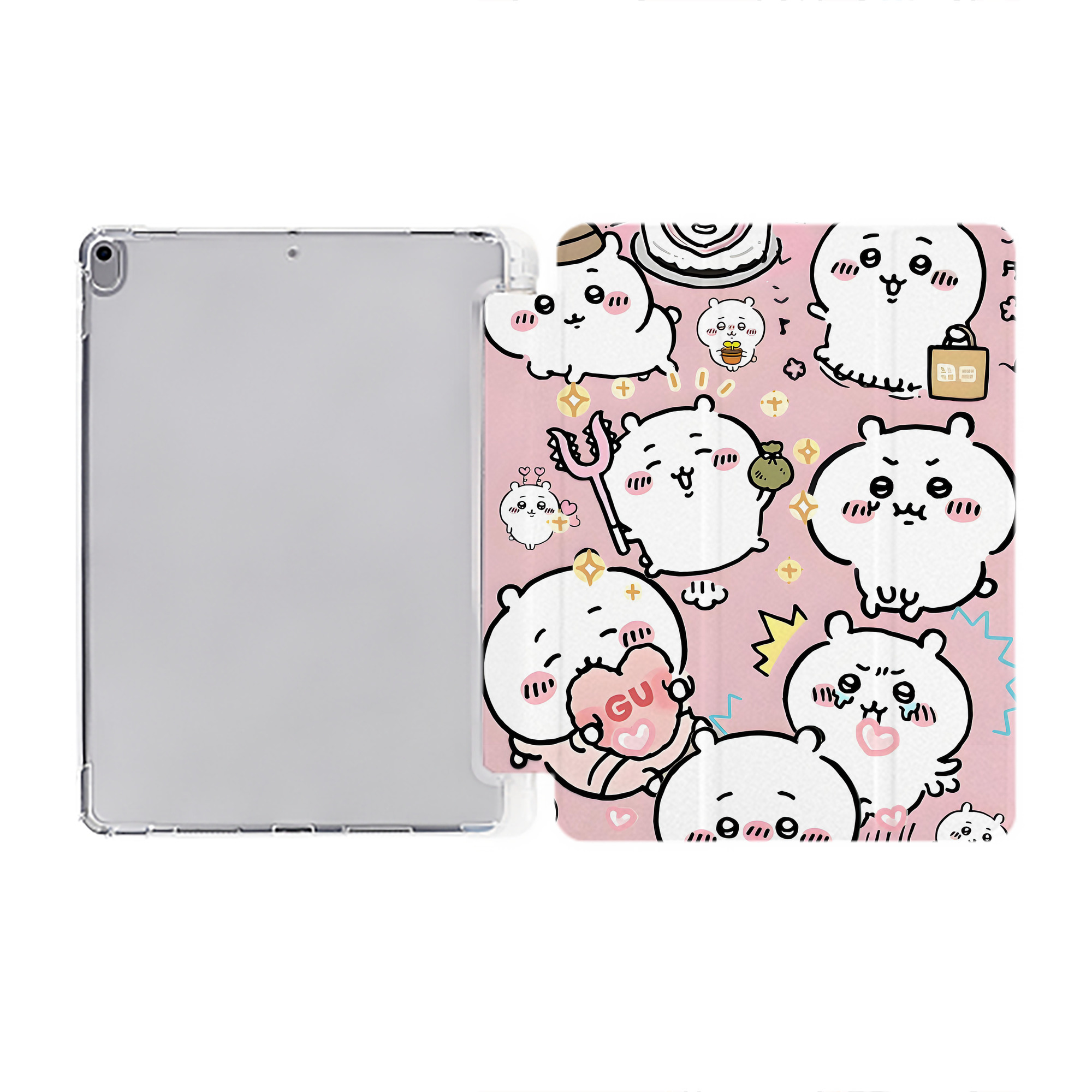（画像用） ちいかわ Chii-kawa IPad ケース ペン収納付き 三つ折りスタンド PUレザー×シリコン 対応機種9.5/10.5/10.9インチ